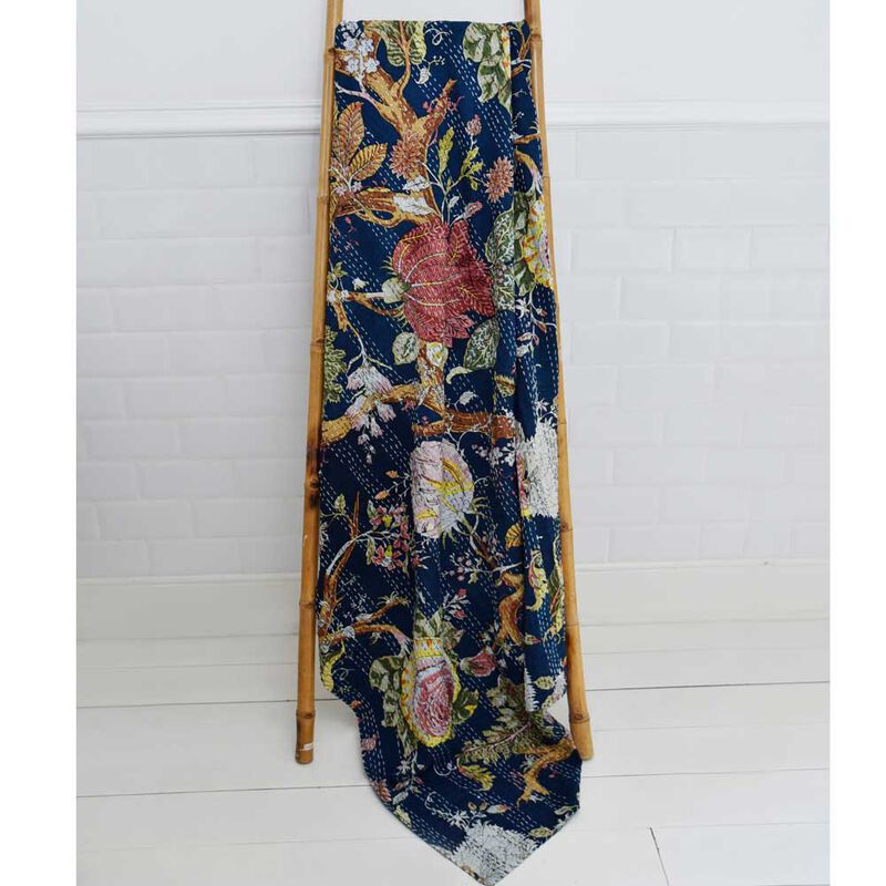 Powell Craft Kantha Throw Blue Carnation 150x230cm image number 3